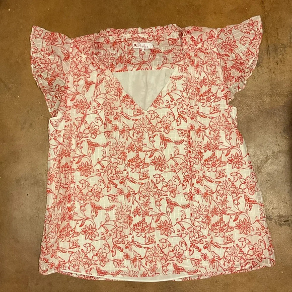Parker Anthropologie Dainty Feminine Floral Flutter Sleeve Silk Blouse C8 - Picture 1 of 3